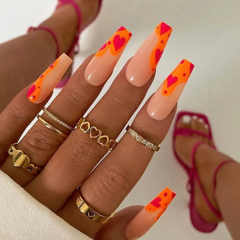 Churchf Churchf Ballet Orange Graffiti Sweet Girl Love Finished Beauty Nail Film Ins Wind Fake Nails Can Be Mixed Batch