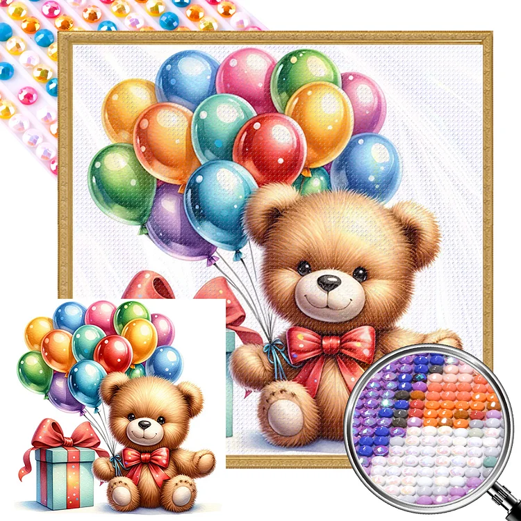 Balloon Gift Bear 40*40CM (Canvas) AB Round Drill Diamond Painting gbfke