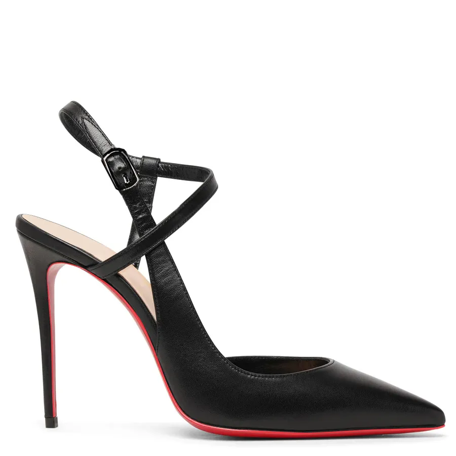 100mm Women Slingback Pumps Ankle Strap Jenlove Stiletto Mid Heel Close Pointed Toe Dress Red Soles-vocosishoes