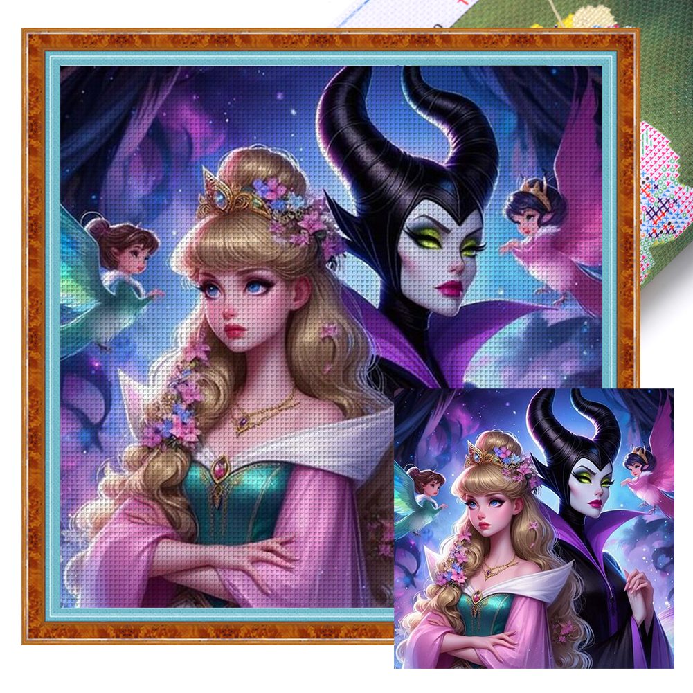 Sleeping Beauty And Maleficent Full 11CT Pre-stamped Canvas(40*40cm) Cross Stitch