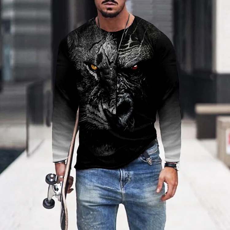 Street Gradient Print Long Sleeves T-Shirt