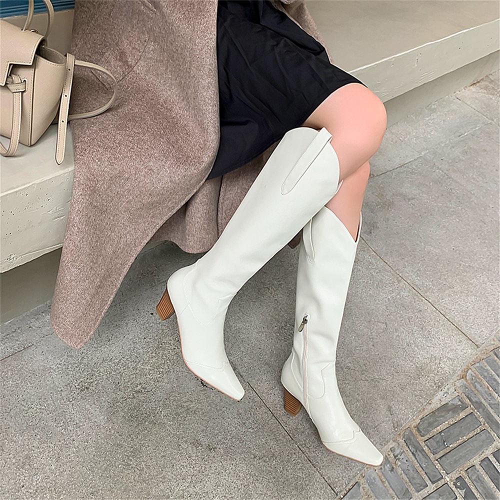 50mm Women Side Zip Block Heel Square Toe Western Boots-vocosishoes