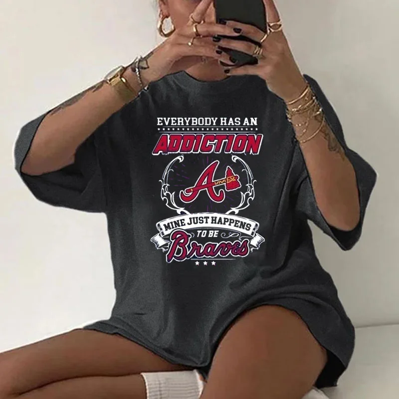 Women's Casual Loose Baseball Support Atlanta Braves T-Shirt