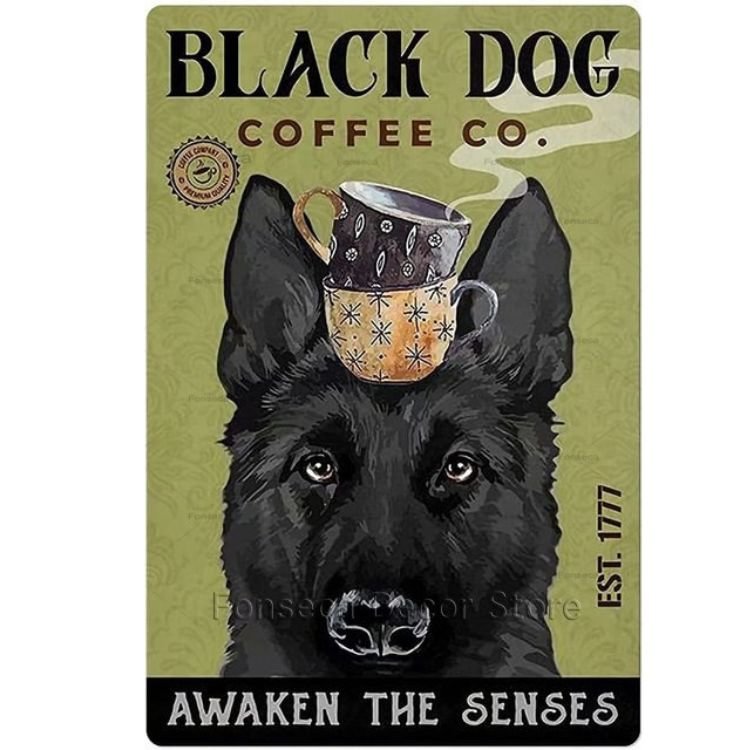 Dog - Black Dog Coffee Co. Vintage Tin Signs/Wooden Signs - 7.9x11.8in & 11.8x15.7in