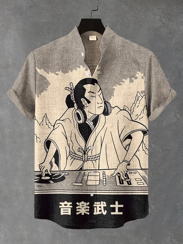 Men's Music Samurai Japanese Art Print Short Sleeve Shirt