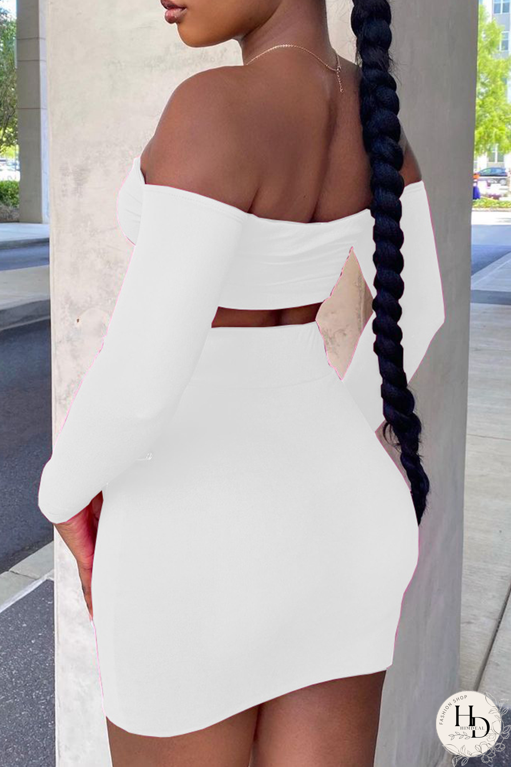 Black Sexy Solid Hollowed Out Off the Shoulder Long Sleeve Two Pieces