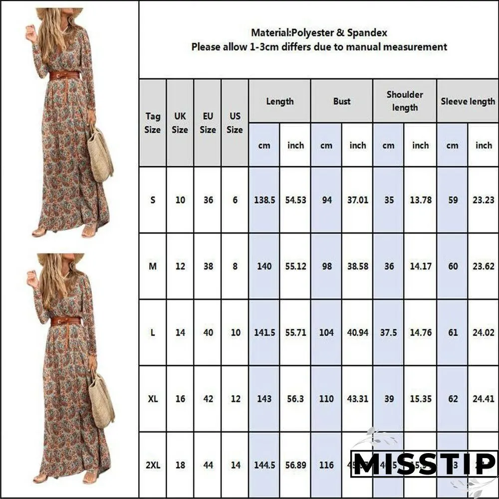 Bohemia Style V Neck Long Sleeve Beach Maxi Dress