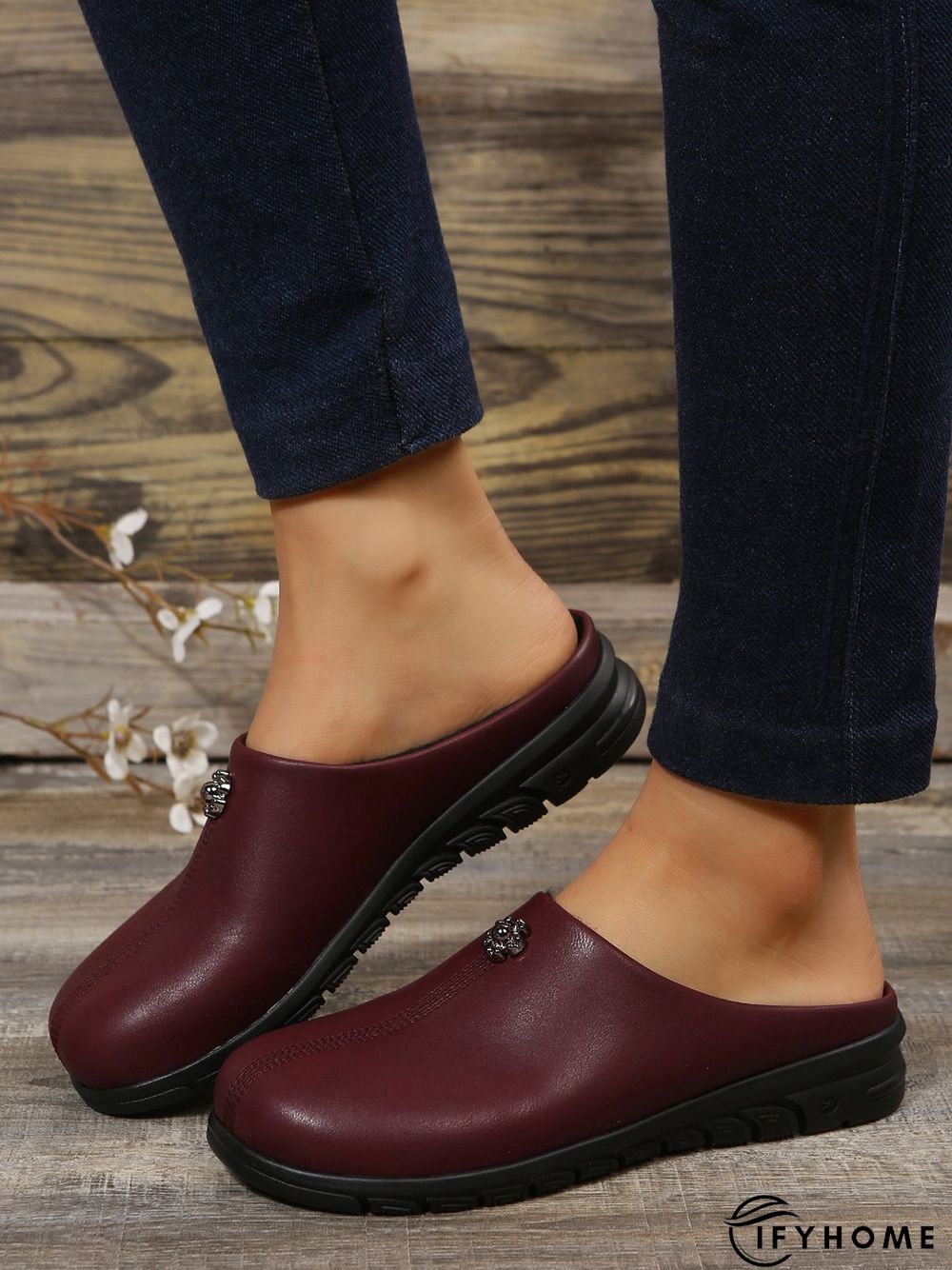 Vintage  Plain Color Non-Slip Flat Mules | IFYHOME