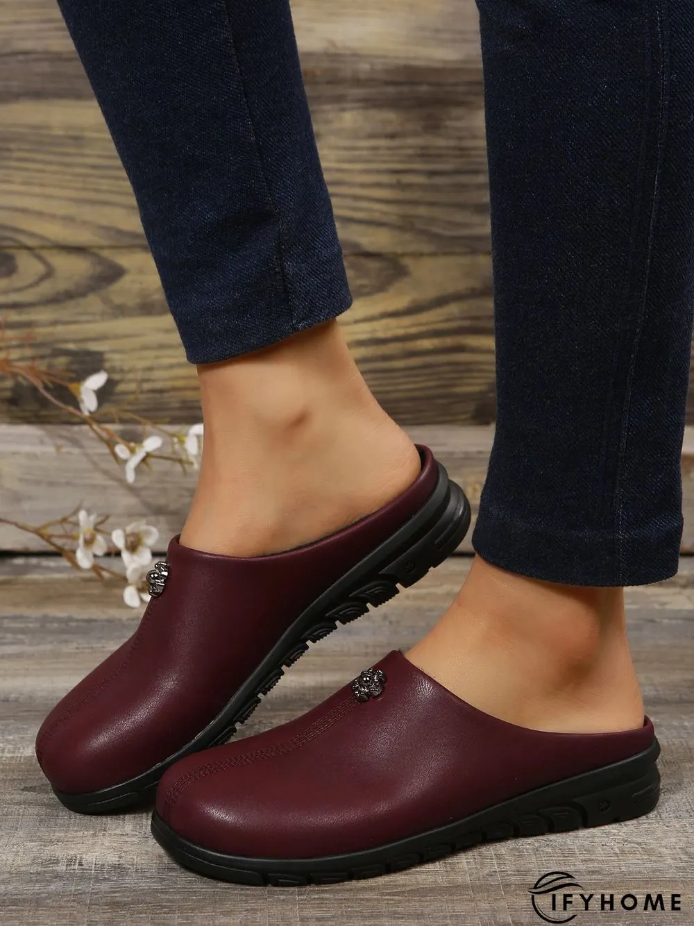 Vintage  Plain Color Non-Slip Flat Mules | IFYHOME