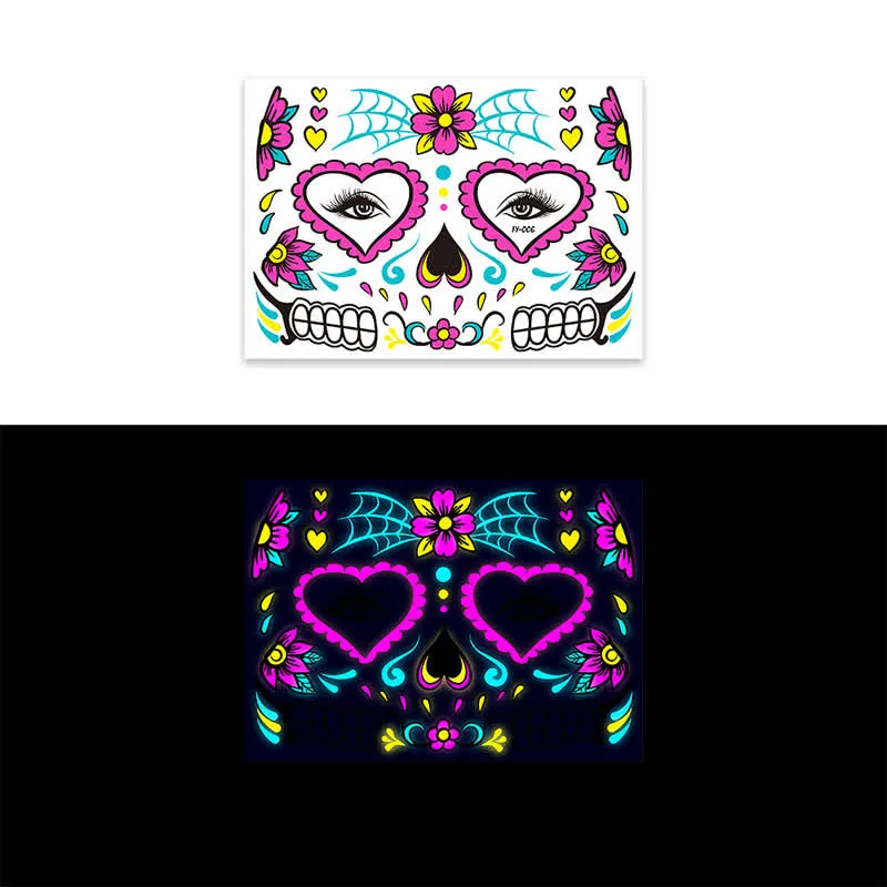 8 Sheets Halloween Funny Luminous Temporary Tattoos Stickers