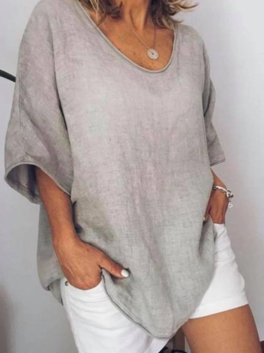 Solid Color Loose Casual Cotton And Linen Suit