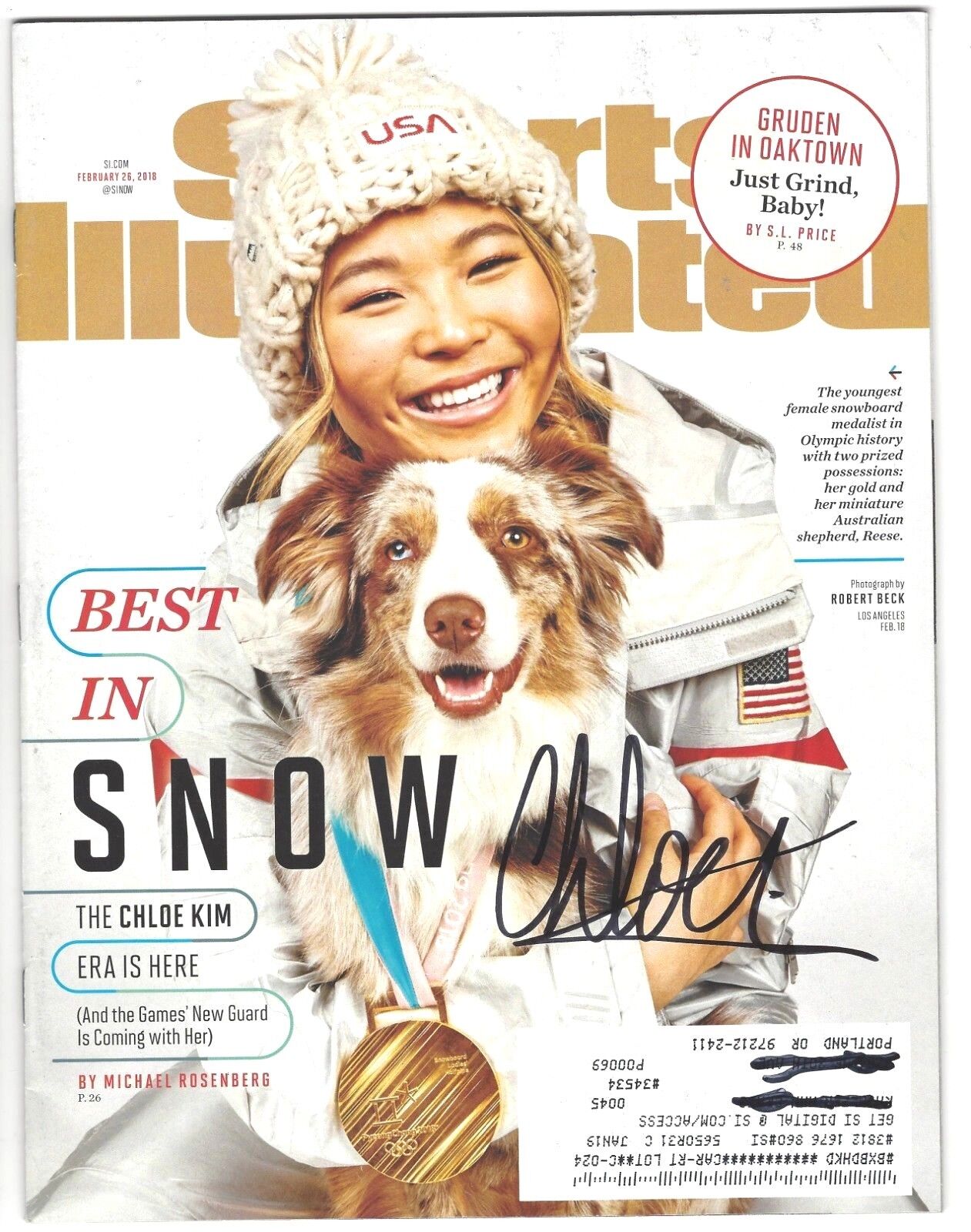 CHLOE KIM USA OLYMPIC SNOWBOARD GOLD MEDAL SIGNED SPORTS ILLUSTRATED w/COA SI