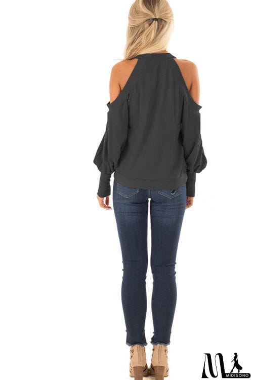MidiSono - Casual Off-Shoulder Lantern Sleeve Top
