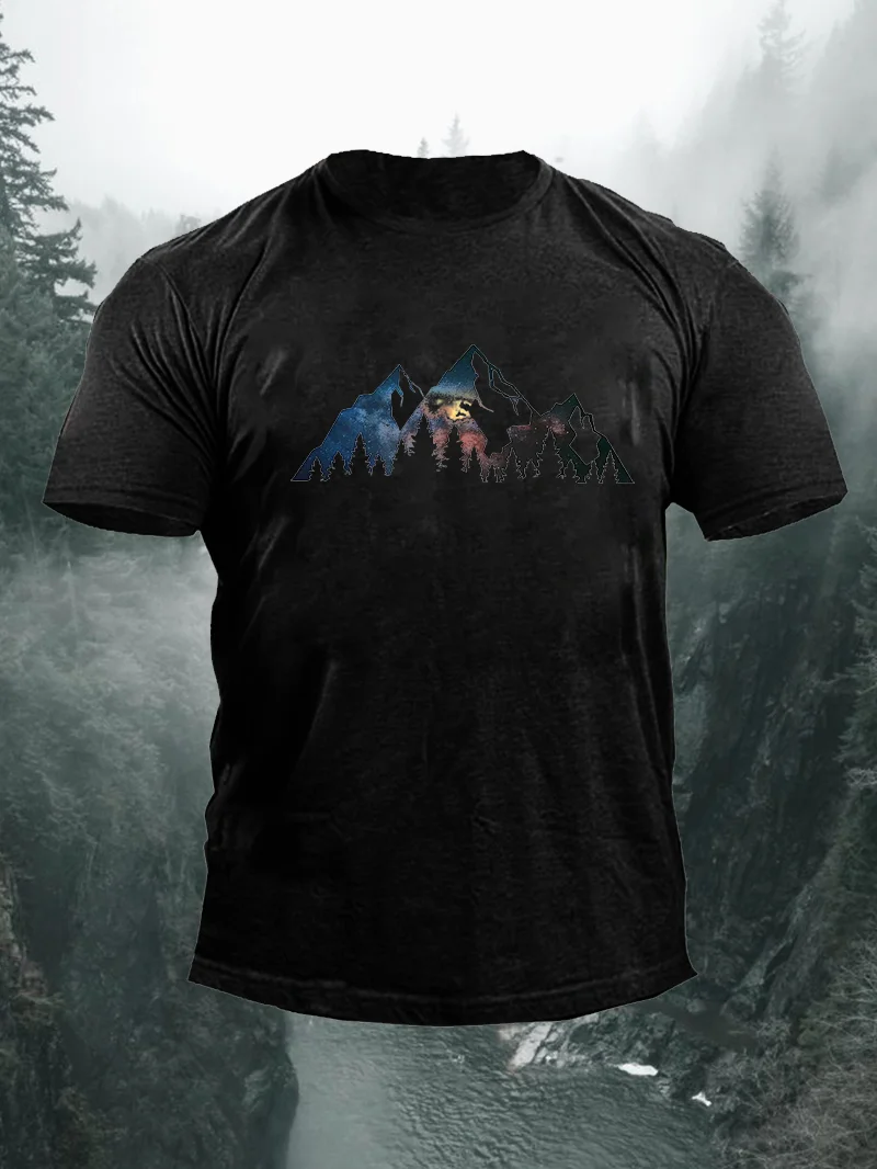 High Mountains And Large Trees Print Short Sleeve Men's T-Shirt in  mildstyles