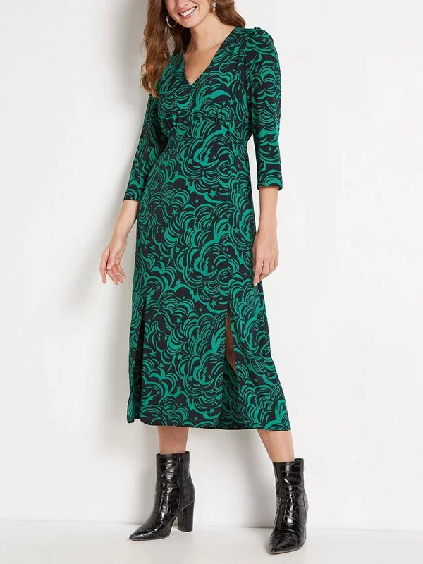 Casual Print Puff Sleeve Dress