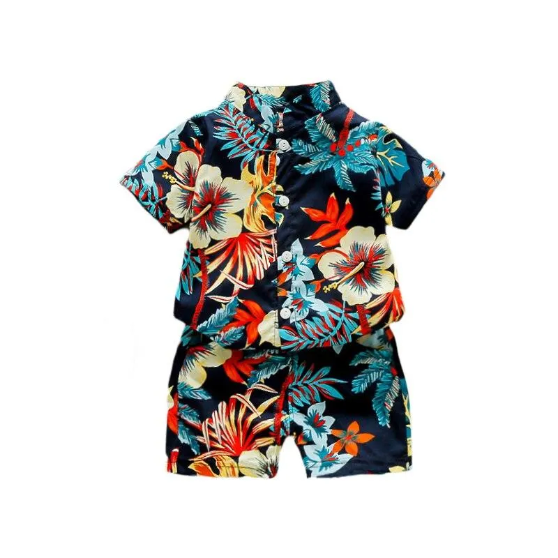 Baby Boy Clothes Toddler Kids Clothing Fashion Printed Flower Leaf Short Sleeve Shirt + Shorts Boy Set 1 2 3 4 5 Years Costume