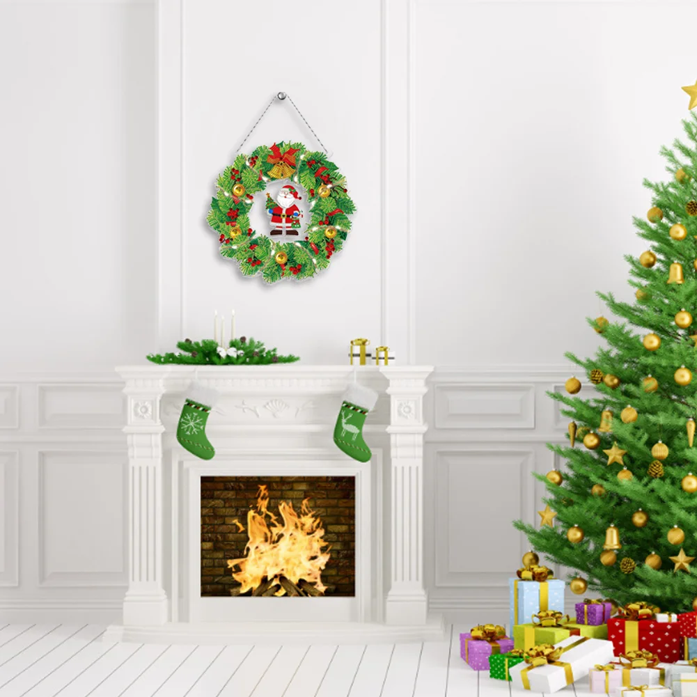 DIY Diamond Painting Hanging Christmas Flower Wreath Door Decor