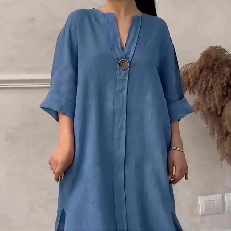 👗Casual Breathable 3/4 Sleeves V-Neck Dress 
