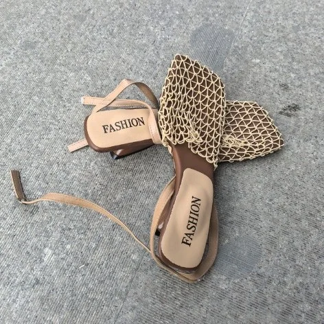 Yyvonne Fashion Retro Weaving Emptiness Square Head Coarse Heel Casual High-Heeled Women's Sandals In The Summer Of 2025