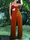 Lace-Up Bandeau Vest Top+Wide Leg Pants Suits