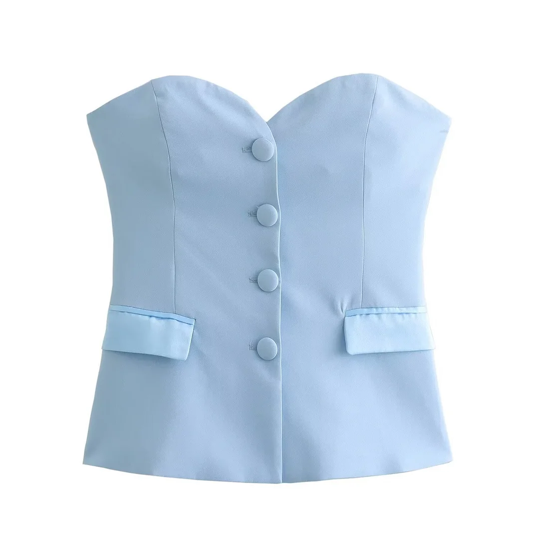 Nigikala Nigikala Women's Clothing 2025 Summer Pocket Ornaments Bare Backsed Slings Waistcoat Women E48052