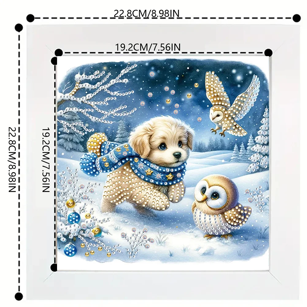5D DIY Partial Special Shaped Drill Diamond Painting Kit Christmas Dog Decor(19.2*19.2cm)【With Frame】