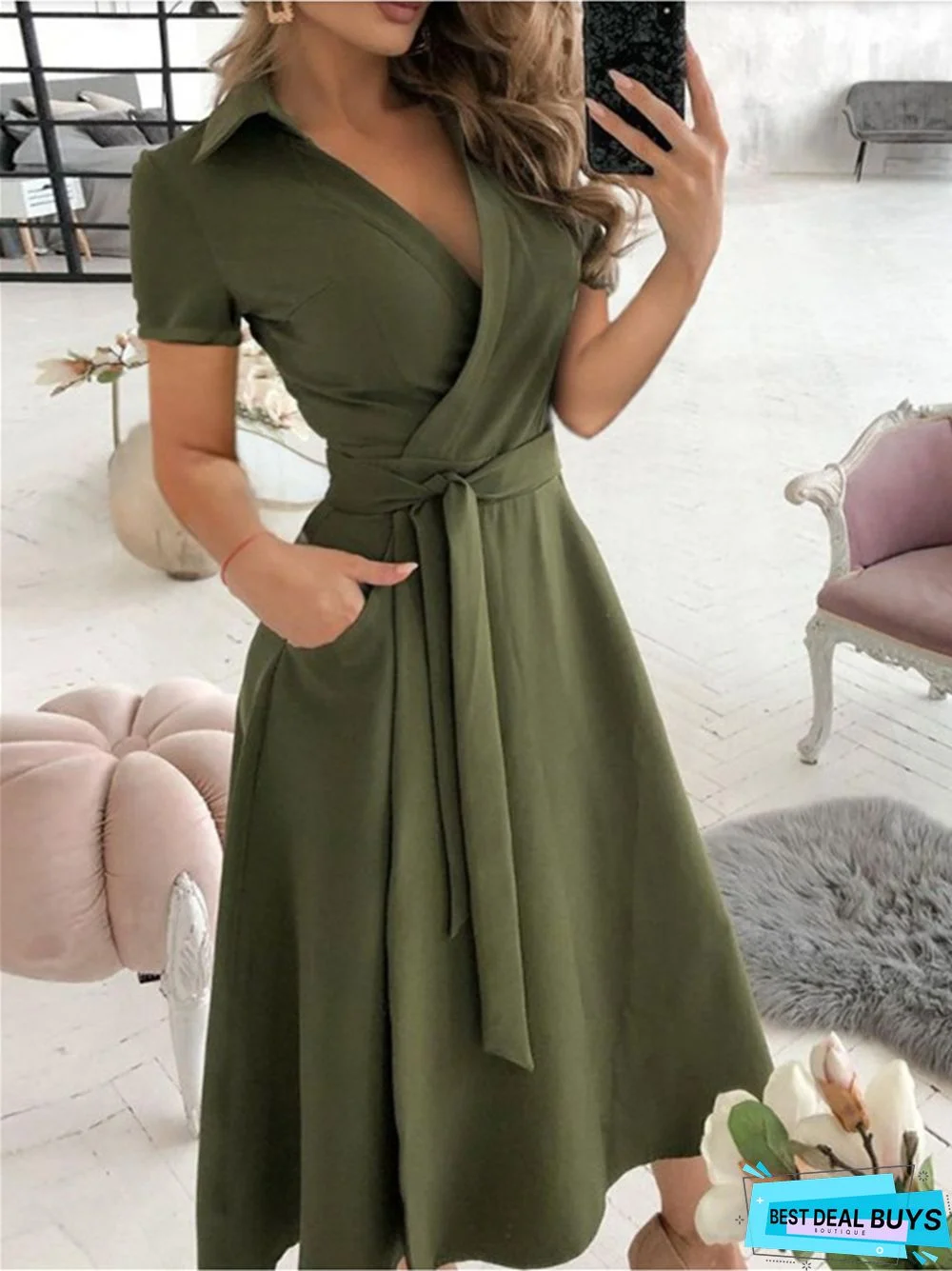 Fashion Strap V-Neck Wrap Hip Dress
