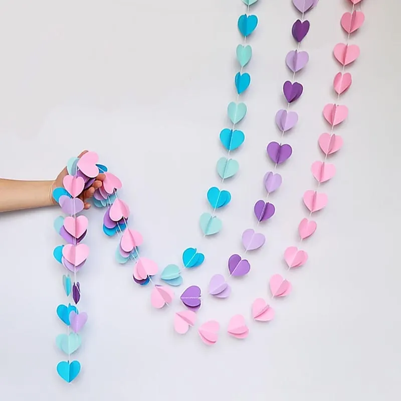3m Colorful 3D Round Heart Paper Garlands Christmas Wedding Party Banner Hanging Paper Garland Room Decoration