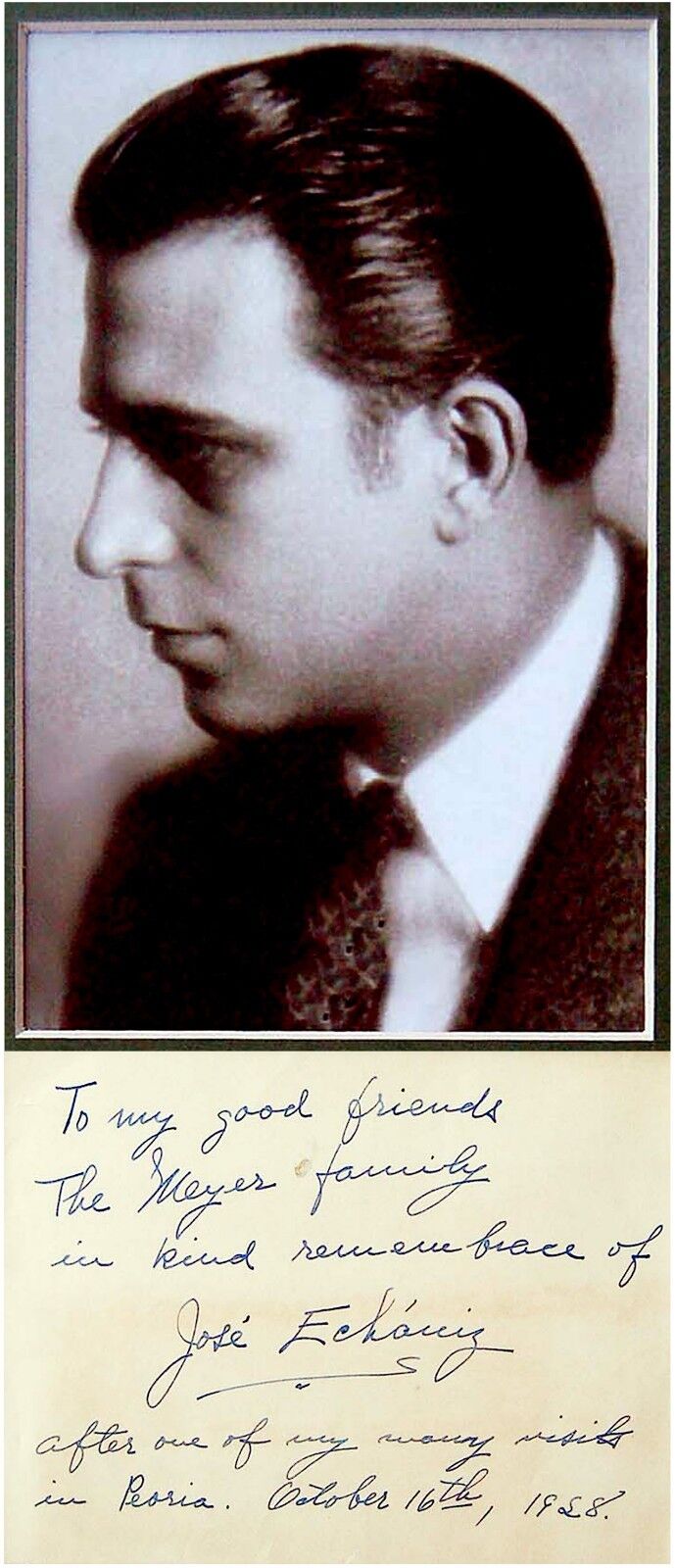 1928 Pianist JOSE ECHANIZ Hand SIGNED AUTOGRAPH LETTER + Photo Poster painting + MAT - ALS Cuba