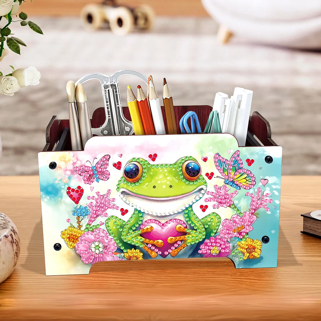5D DIY Diamond Painting Art Decorative Storage Box Wood Storage Clutch (Frog)