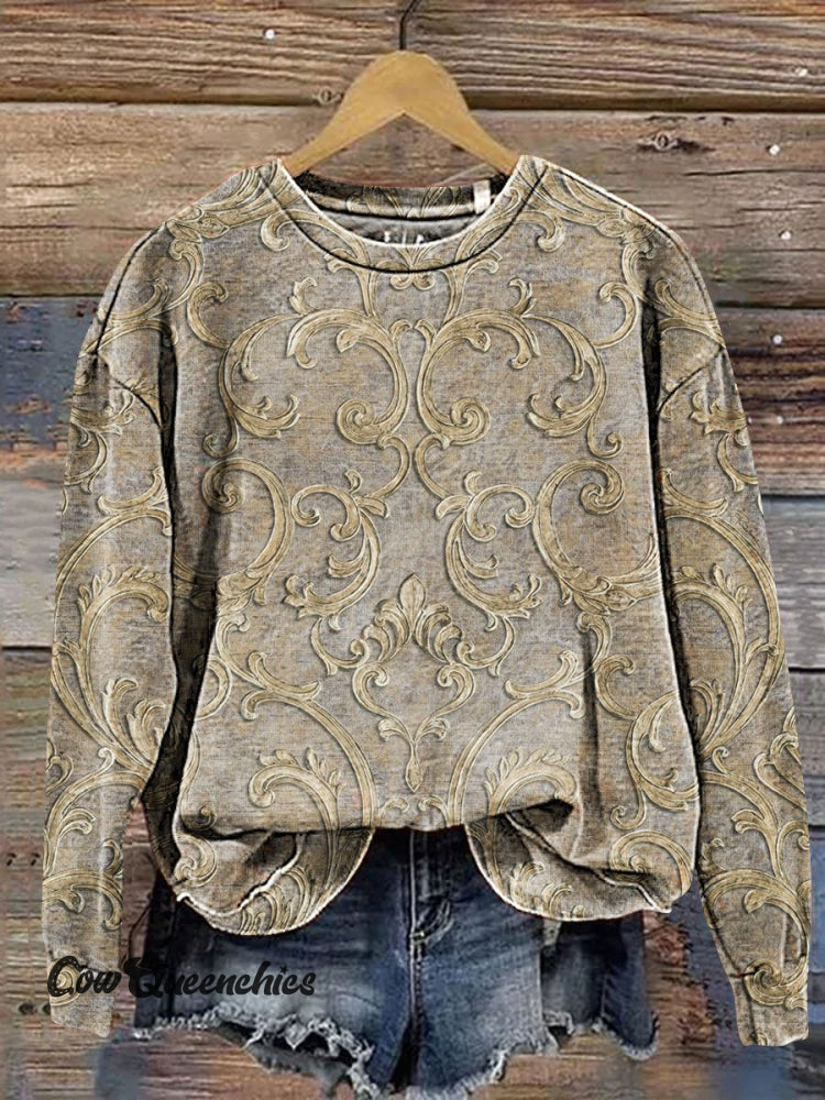 Vintage Ethnic Pattern Art Print Casual Sweatshirt Multicolor / S