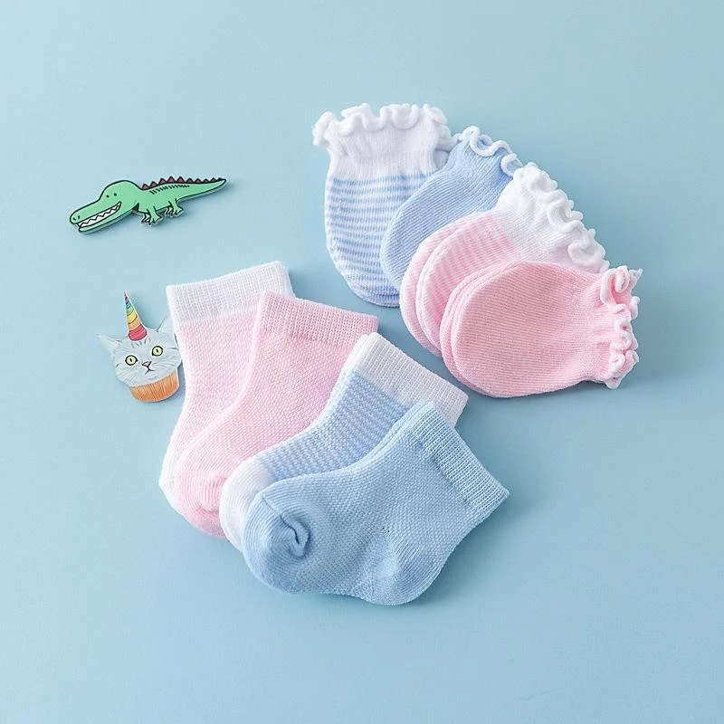 Cute newborn pink or blue gloves socks set Toy