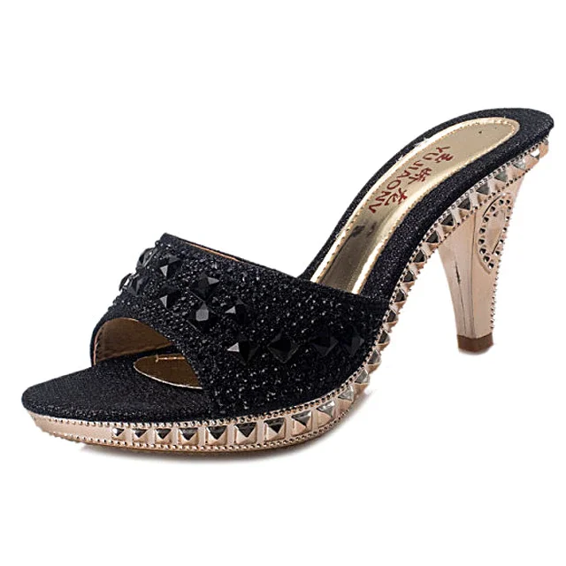 Qengg Spike Heels Women Pumps Sexy High Heels Women Crystal Party Women Shoes Gold Open Toe Ladies Shoes