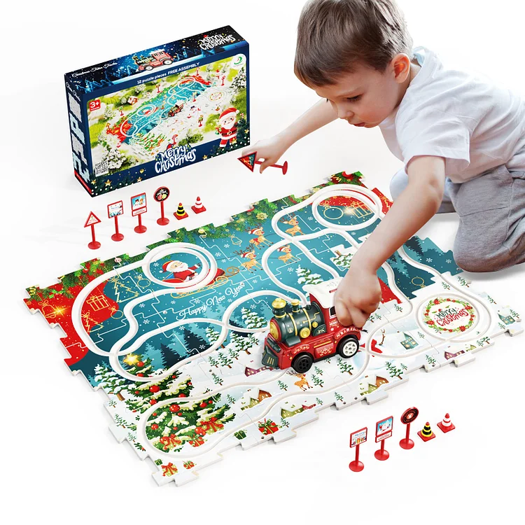 Jigsaw Puzzles for Kids 3 6 with a Train Toddler Puzzles Track Play Set Toy Cars Puzzle Mat Running on Track for Boys and Girls Christmas Gift