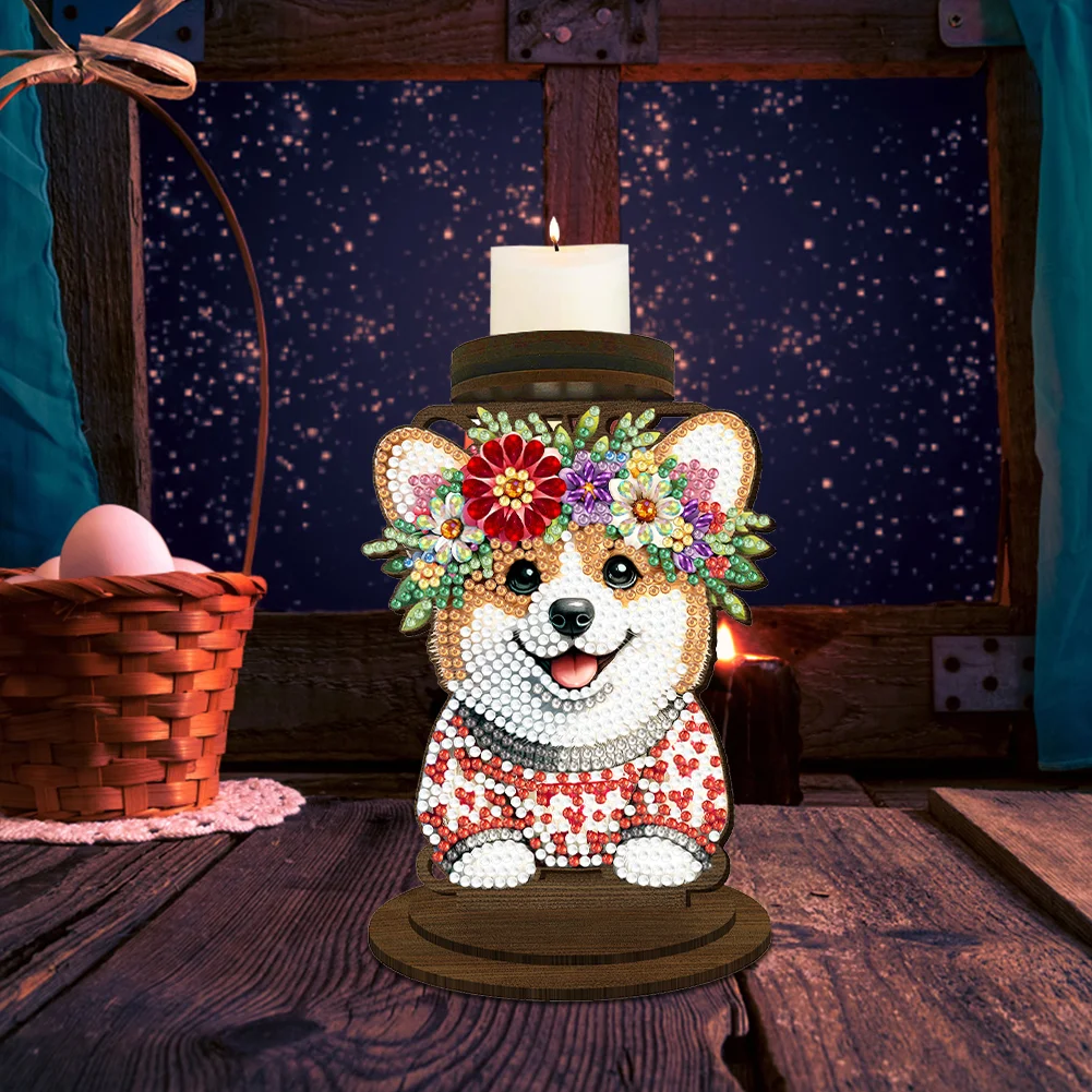 Flower Puppy 5D DIY Diamond Painting Candle Holder Ornaments for Art Crafts