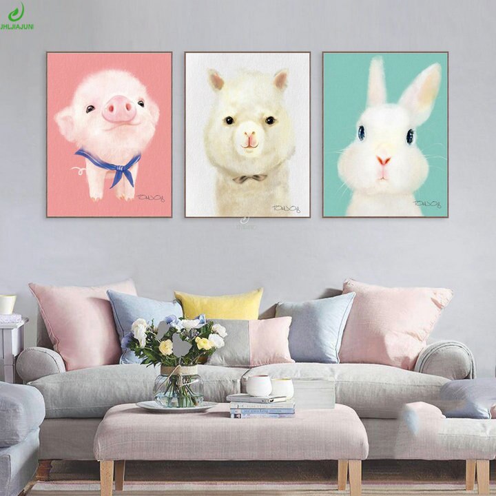 Watercolor Modern Cute Animals Penguin Art Print Poster Kawaii Rabbit Nursery Deco Wall Picture Baby Kids Room Painting No Frame