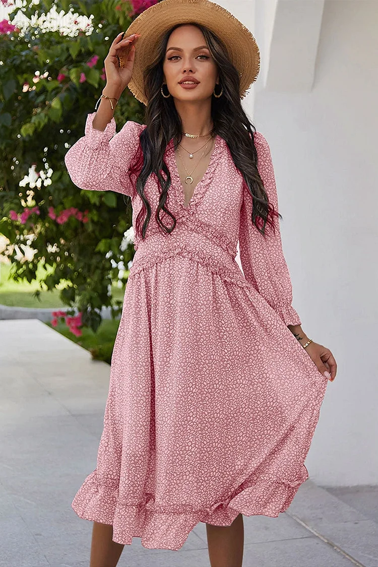 Luditu Midi Dress, Ruffle Lillian Sweet Pink