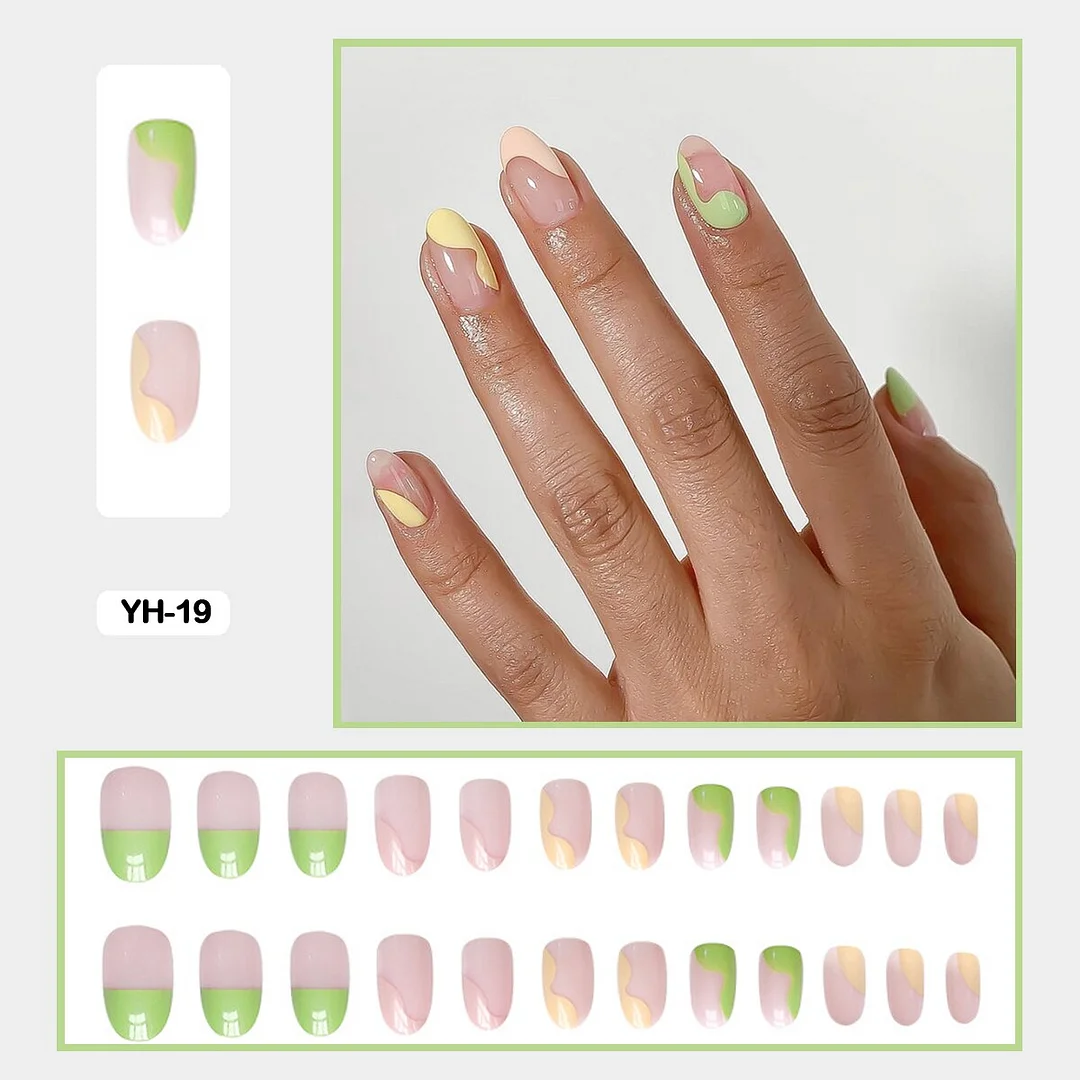 24Pcs/Set French Contracted Artistic Line Drip Shaped Short Wearable False Nails With Glue Manicure Art Tools Fake Nails-Nail Inspo