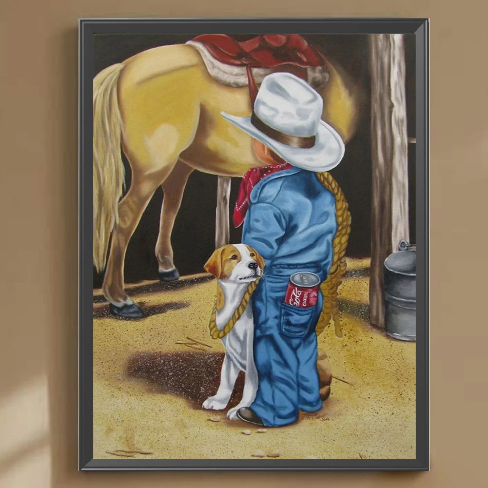 Diamond Painting - Full Round Drill - Farm Cowboy Kids(Canvas|30*40cm)