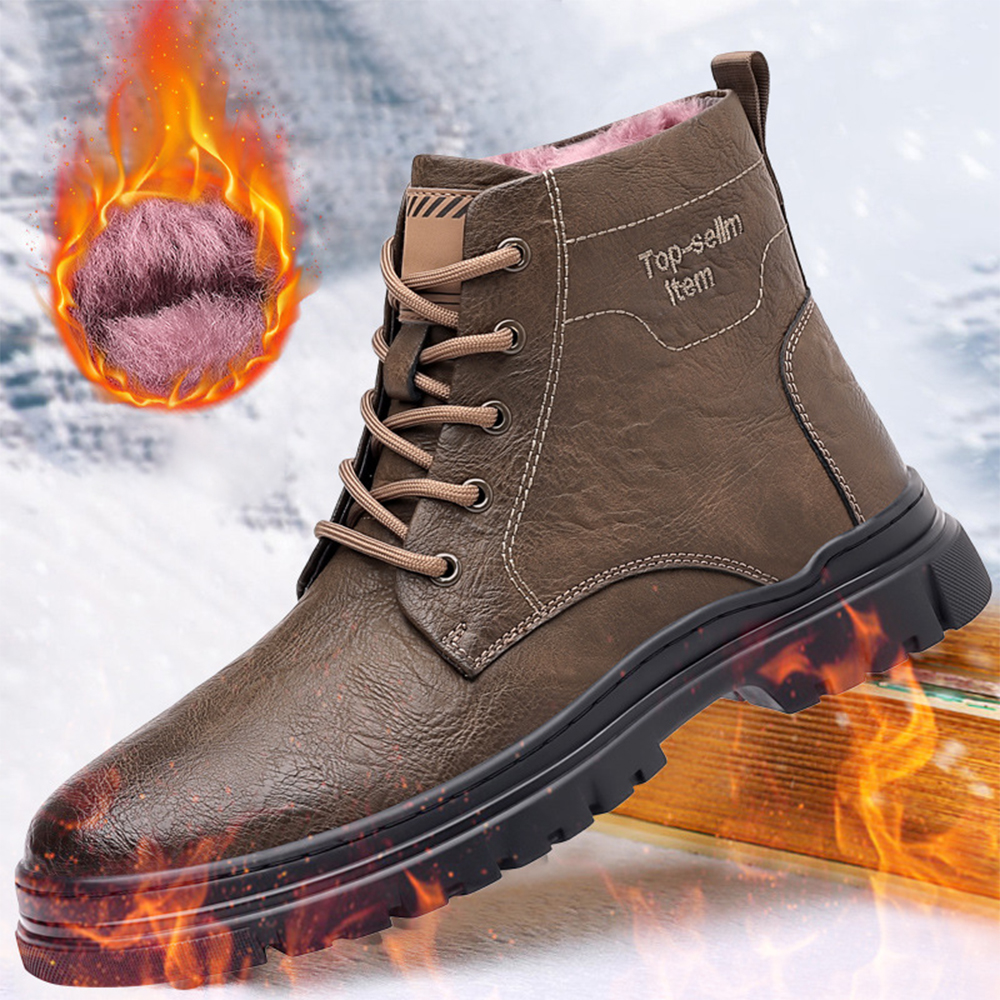 Men's Outdoor Fleece Warm Shoes Leather Boots Snow Boots Work Boots Martin Boots