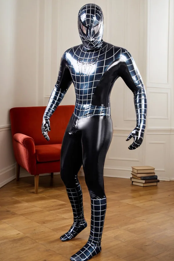 Men Latex Catsuits Cosplay Black Spider Coverage