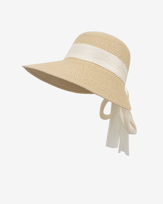 Wide Brim Straw Ribbon Trim Sun Hat