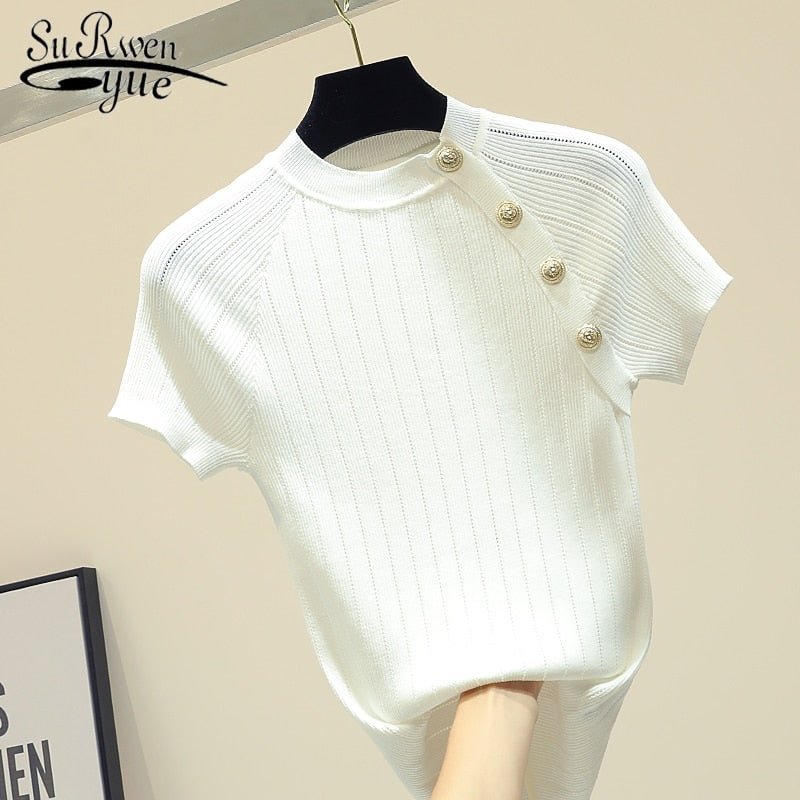 2021 Spring and Summer New Style Fashion Women Tops Slim INS Simple White shirt Ice Silk Short-Sleeved blouse Female 8783 50