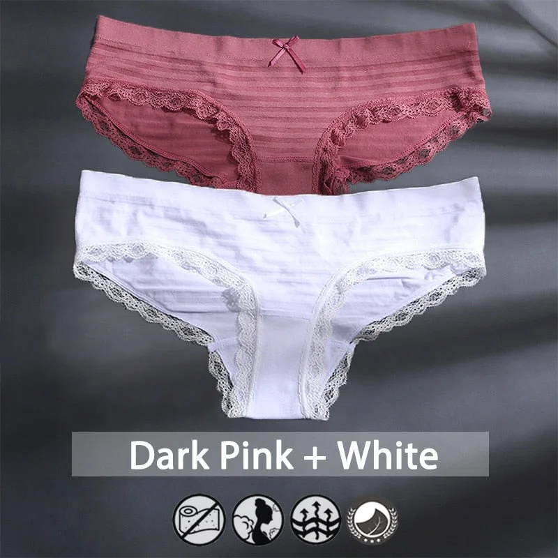 M-XXXL Plus Size Women Panties Underwear Female Lingerie Sexy Briefs Big Pantys Low Waist Lace Panties Striped Intimate 2PCS/Set