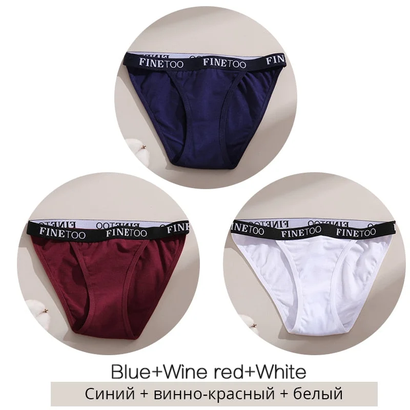 FINETOO 3Pcs/set Cotton Briefs Women Low-rise Panties M-XL Ladies Underwear Sexy Letter Belt Underpants Comfortable Lingerie New