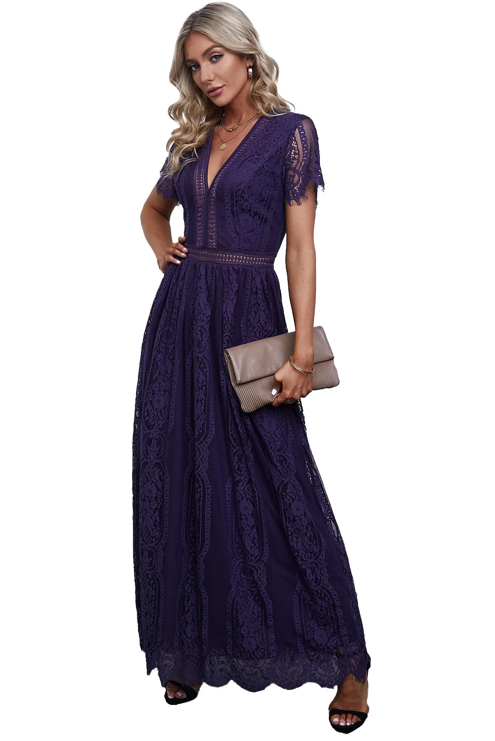 Women Blue Fill Your Heart Lace Maxi Dress