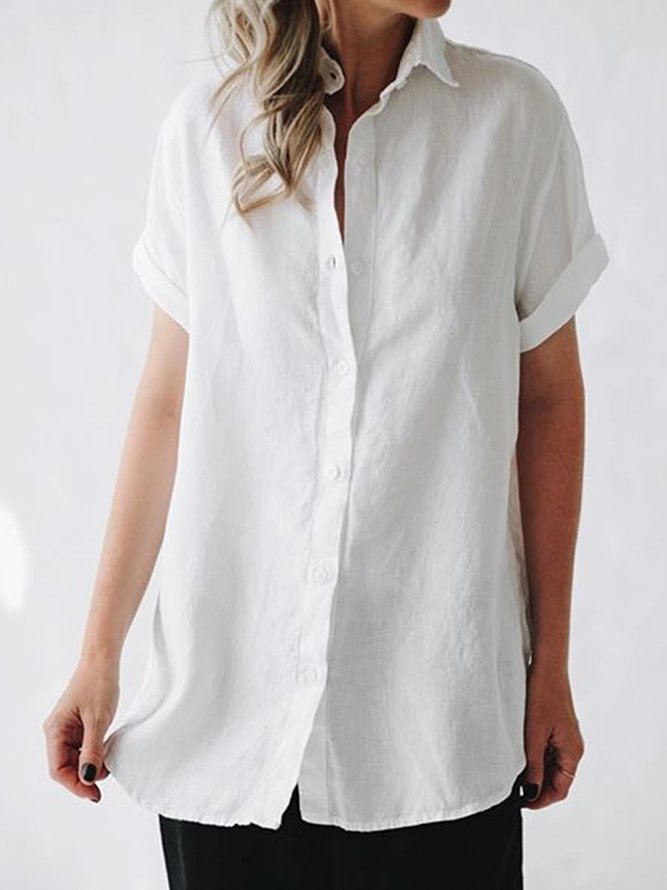 Women Short Sleeves Casual Linen Shirt Zaesvini