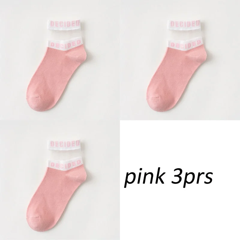 3 pair/set Lot Patchwork Fashion Socks for Girls Women Comfortable Letter Sox mix Summer Color Indoor Floor socks Cute