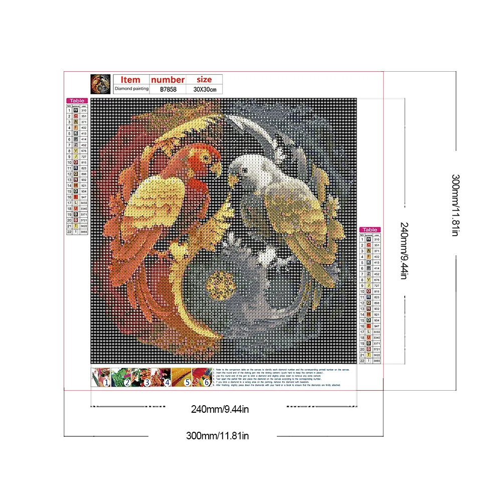Diamond Painting - Full Round Drill - Yin Yang Parrot(Canvas|30*30cm)