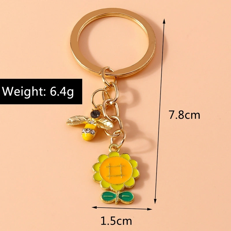 Pastoral Sunflower Bee Alloy Keychain
